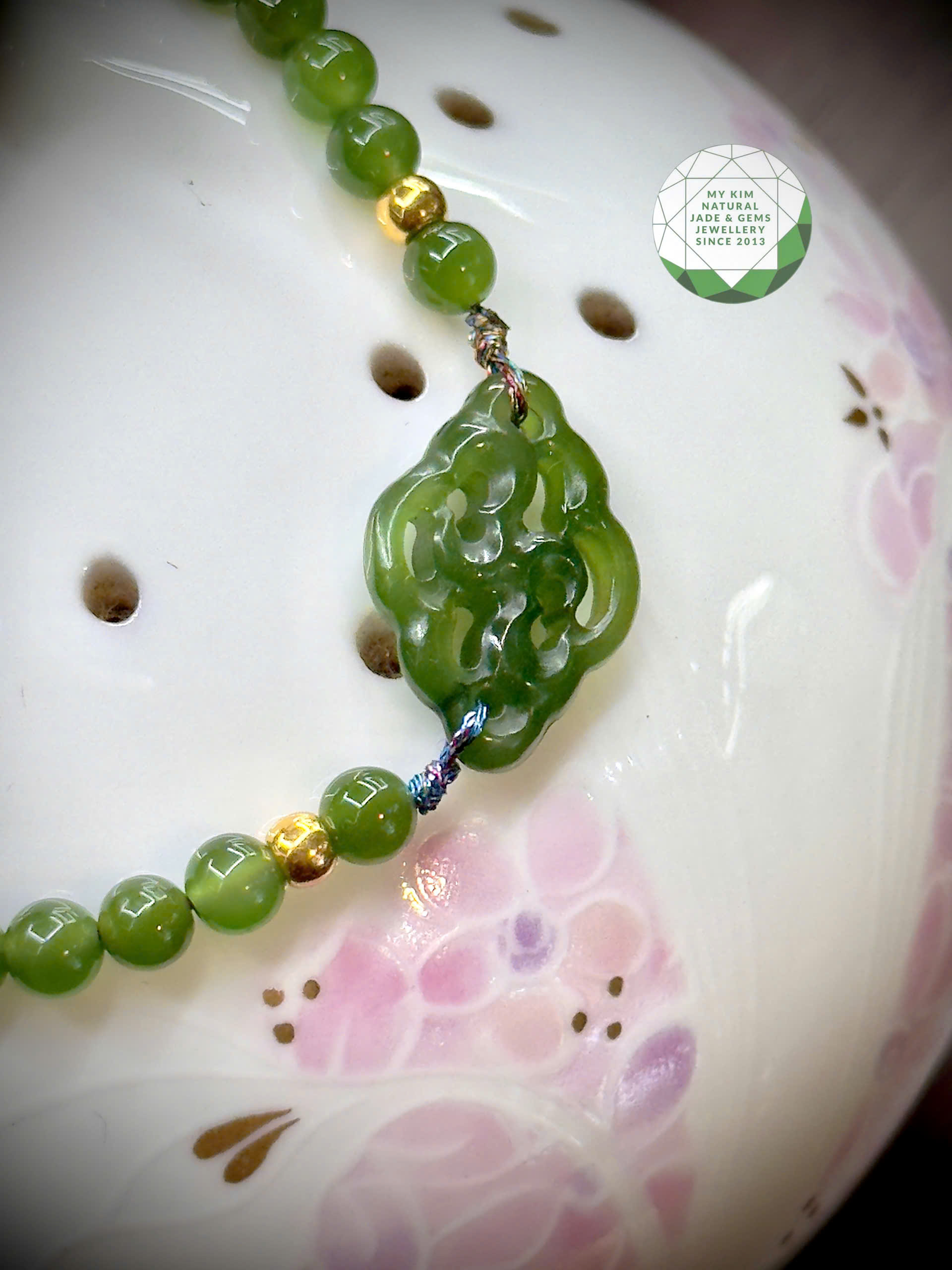 Dây Tết Khánh Như Ý Ngọc Bích 4mm VIP • ✨ Charm Vàng • Trang Sức Phong Thủy Bình An & Tài Lộc