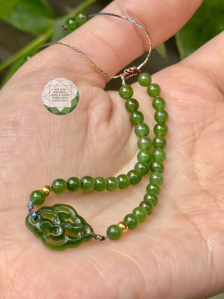 Dây Tết Khánh Như Ý Ngọc Bích 4mm VIP • ✨ Charm Vàng • Trang Sức Phong Thủy Bình An & Tài Lộc