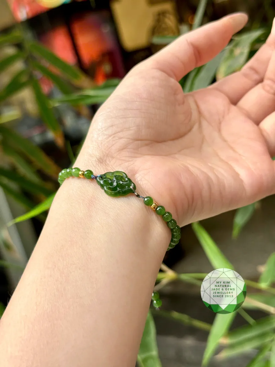 Dây Tết Khánh Như Ý Ngọc Bích 4mm VIP • ✨ Charm Vàng • Trang Sức Phong Thủy Bình An & Tài Lộc