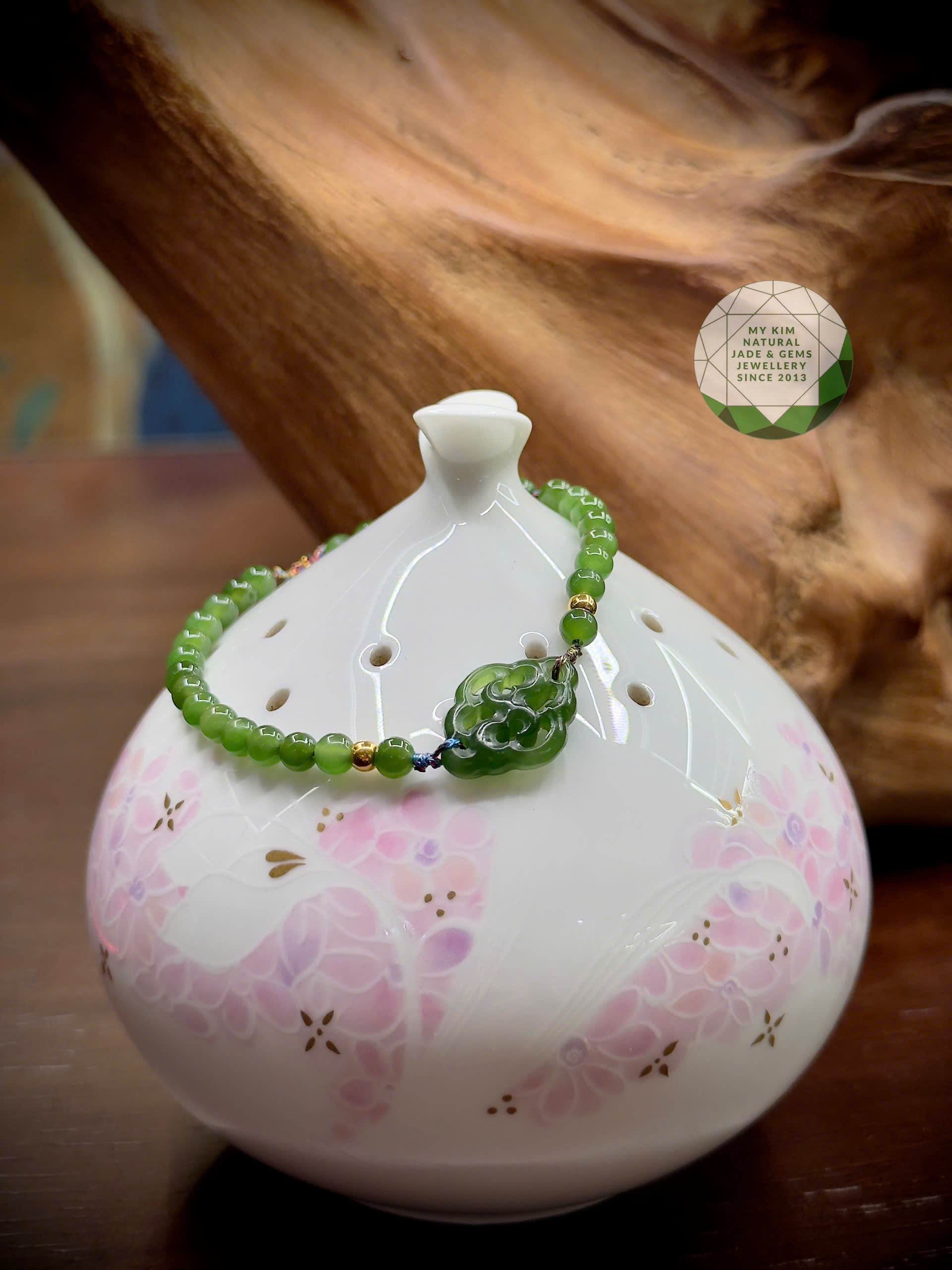 Dây Tết Khánh Như Ý Ngọc Bích 4mm VIP • ✨ Charm Vàng • Trang Sức Phong Thủy Bình An & Tài Lộc