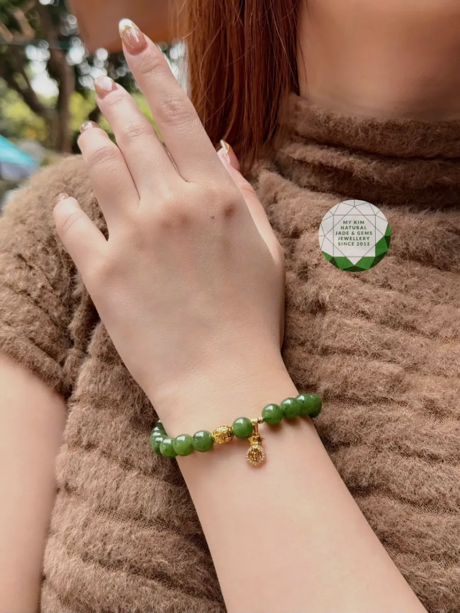 Vòng Tay Ngọc Bích Nephrite VIP • ✨ Mix Lu Thống & Túi Kim Ngân Vàng 10k • Trang Sức Phong Thủy Chiêu Tài & Bình An