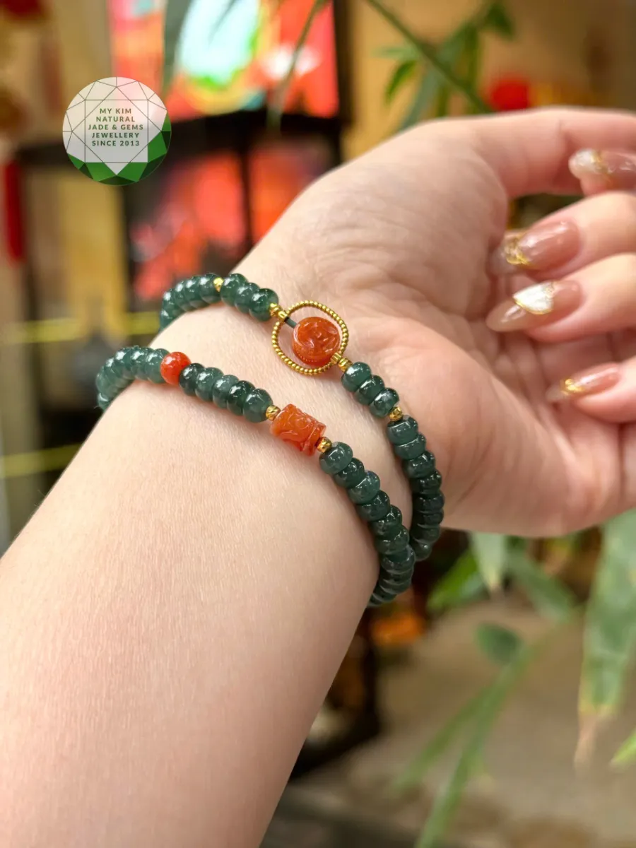 💎 Vòng Tay Lam Ngọc Phỉ Thúy Mix Charm Cam Hoàng Huyết Điêu Khắc Lu Thống & Kim Tiền – Jadeite VIP – PK Vàng 10k | Trang Sức Thiết Kế Độc Quyền