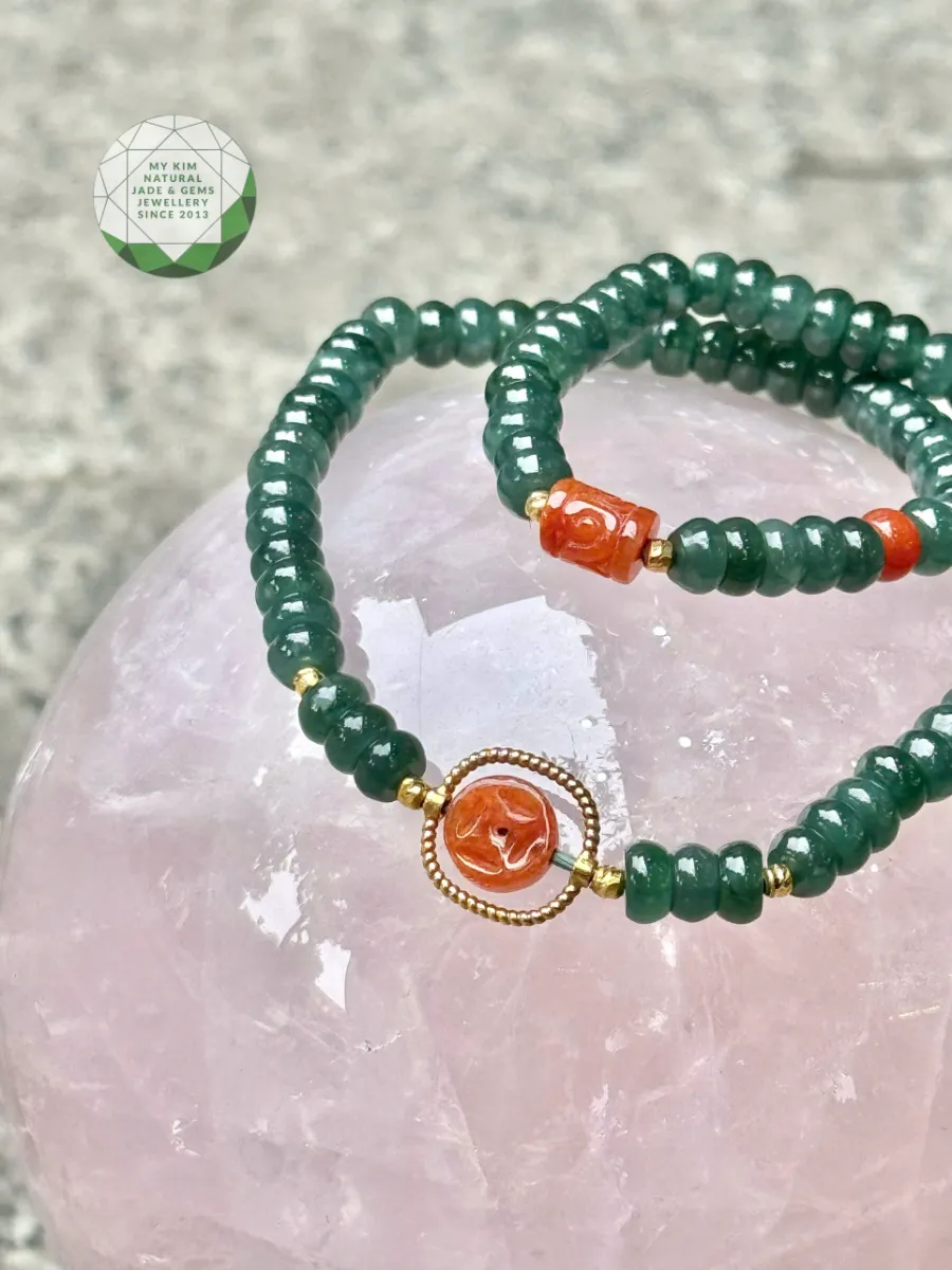 💎 Vòng Tay Lam Ngọc Phỉ Thúy Mix Charm Cam Hoàng Huyết Điêu Khắc Lu Thống & Kim Tiền – Jadeite VIP – PK Vàng 10k | Trang Sức Thiết Kế Độc Quyền