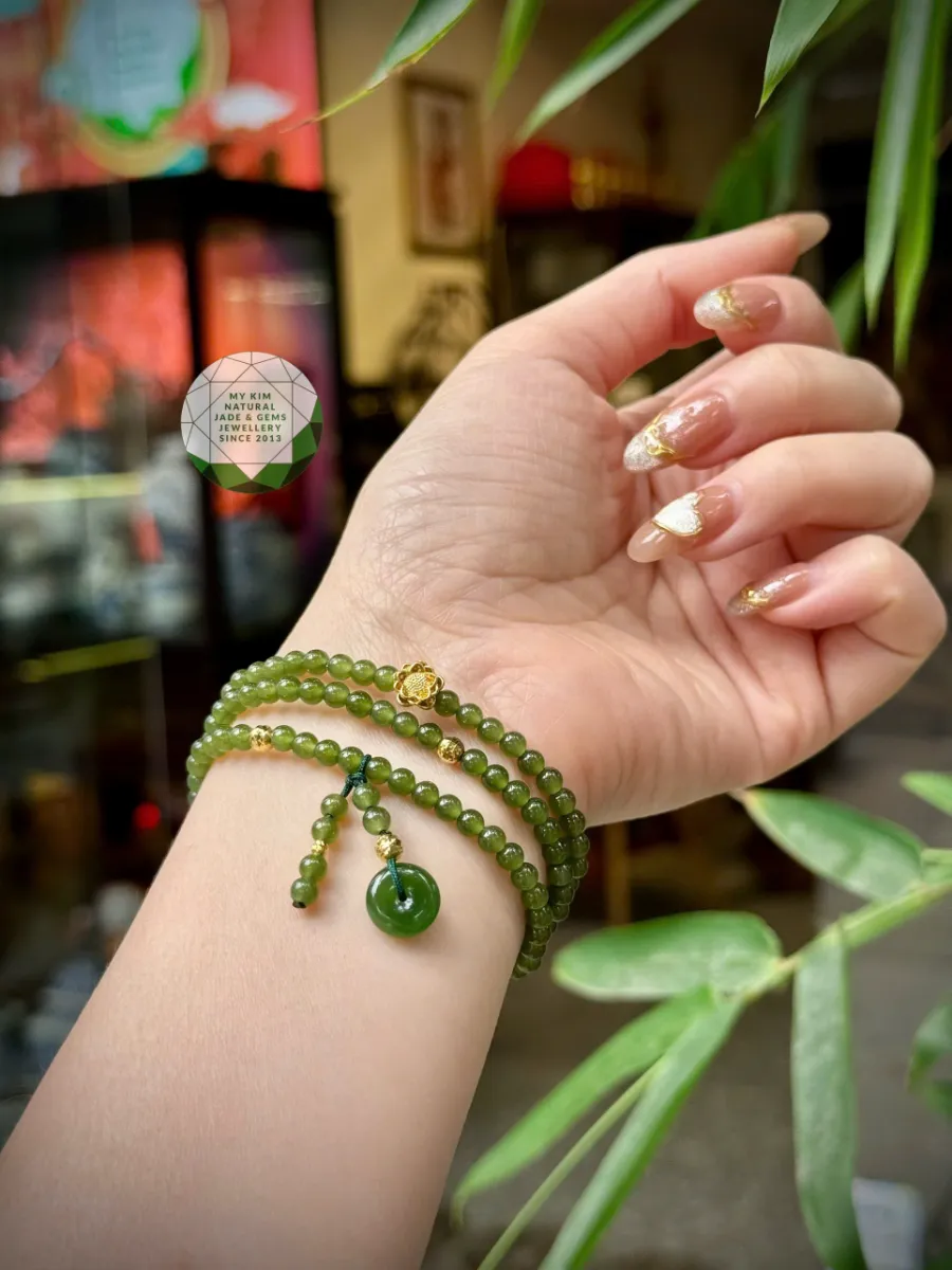 Vòng Tay Ngọc Bích Nephrite Mix Đồng Điếu • 🍀 Charm Vàng 10k • Trang Sức Phong Thủy Tài Lộc & Bình An