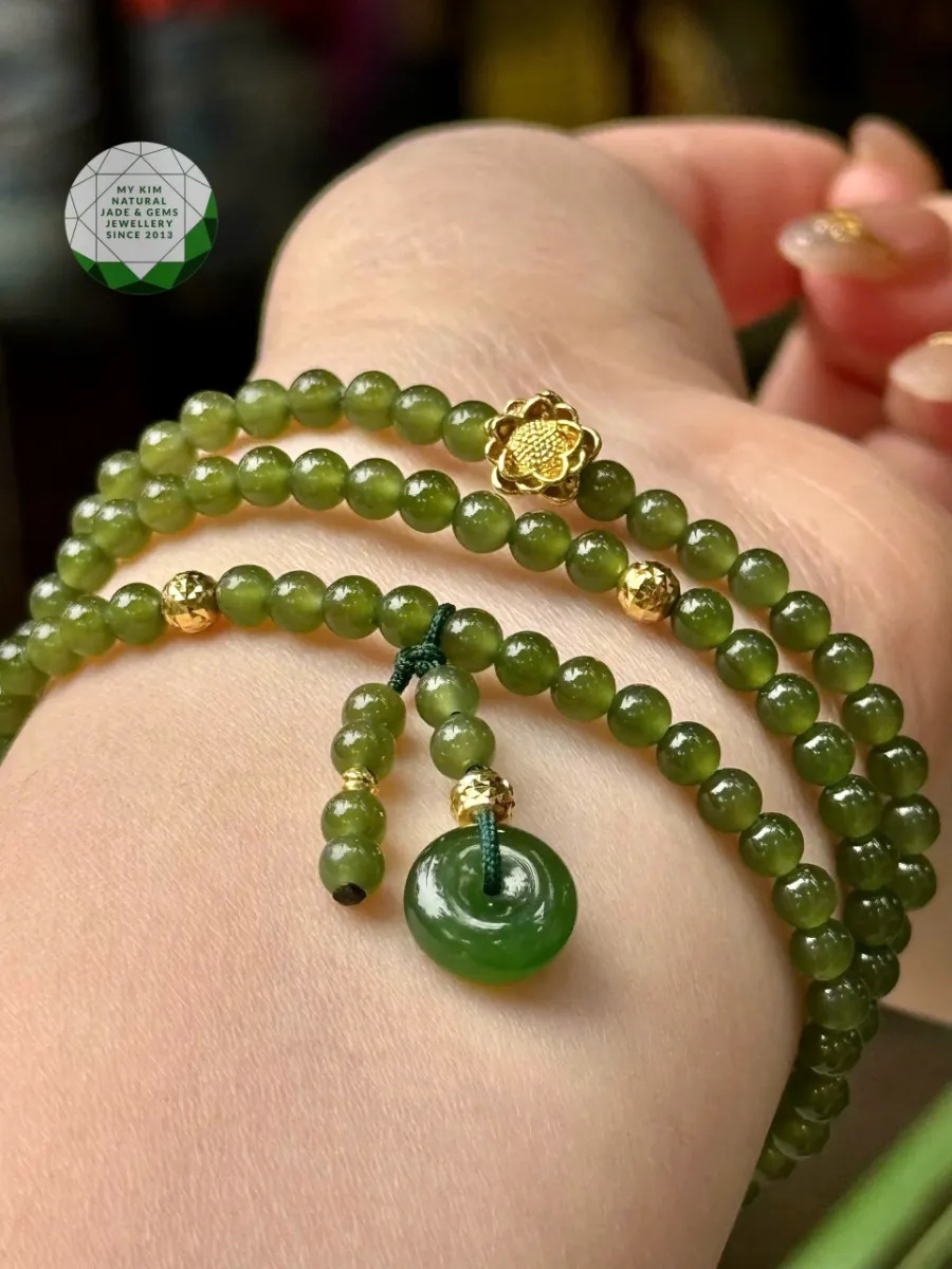 Vòng Tay Ngọc Bích Nephrite Mix Đồng Điếu • 🍀 Charm Vàng 10k • Trang Sức Phong Thủy Tài Lộc & Bình An