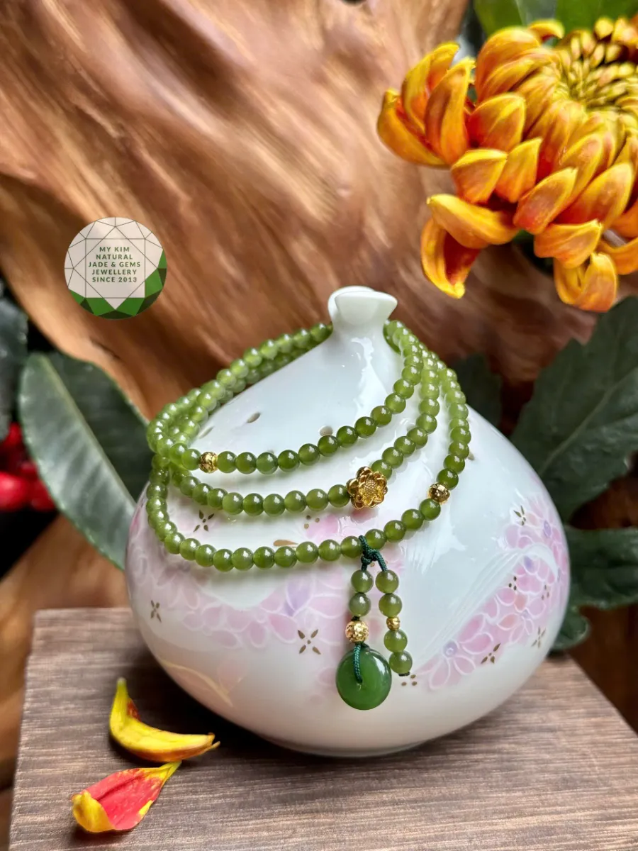 Vòng Tay Ngọc Bích Nephrite Mix Đồng Điếu • 🍀 Charm Vàng 10k • Trang Sức Phong Thủy Tài Lộc & Bình An