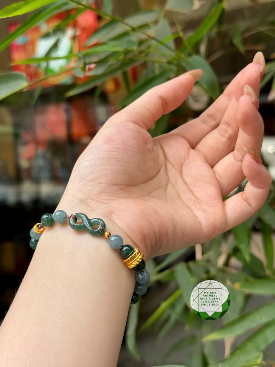💎 Vòng Tay Lam Ngọc Phỉ Thúy Jadeite Mix Charm Vô Cực ♾️ Charm Vàng Lông Vũ & Bi Vàng ✨ Trang Sức Thiết Kế Độc Quyền – Phiên Bản Giới Hạn
