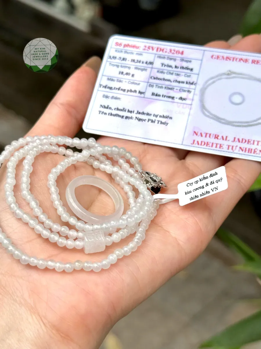 ❄️ Vòng Tay Băng Ngọc Phỉ Thúy Trắng – Mix Lu Thống Điêu Khắc