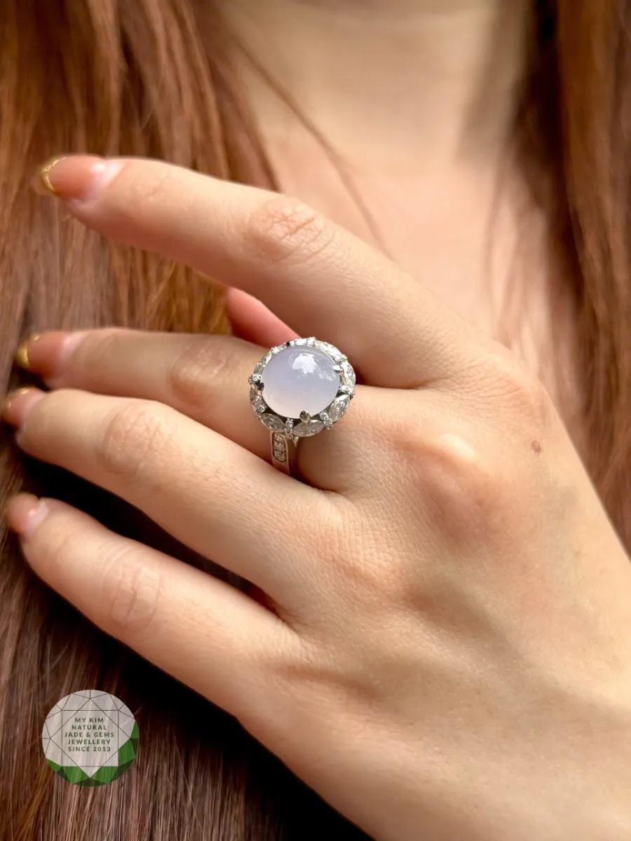 Nhẫn Ngọc Phỉ Thúy Tử La Lan Vàng Trắng 14k Kim Cương Moissanite VIP 
