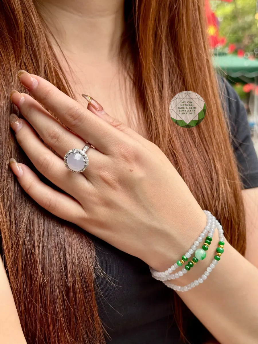 Nhẫn Ngọc Phỉ Thúy Tử La Lan Vàng Trắng 14k Kim Cương Moissanite VIP 