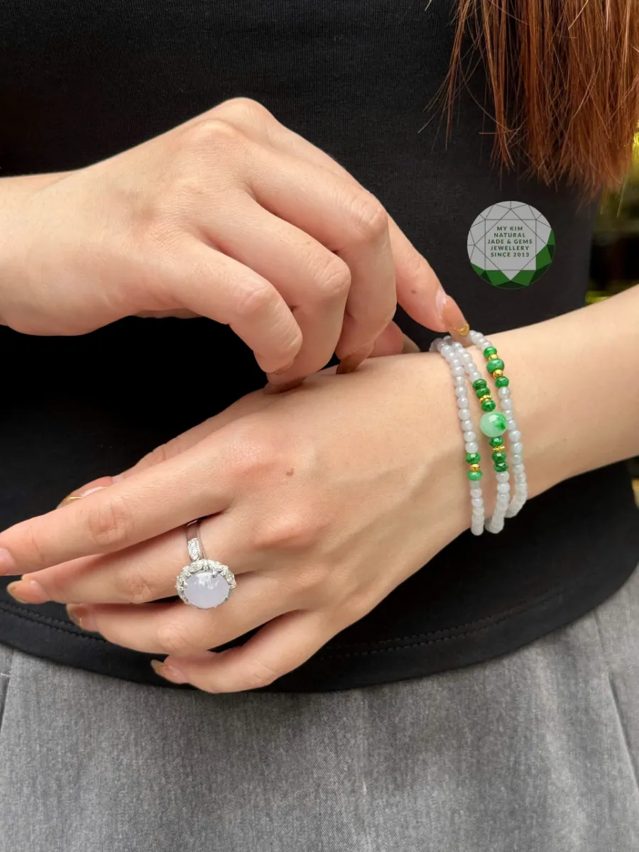 Nhẫn Ngọc Phỉ Thúy Tử La Lan Vàng Trắng 14k Kim Cương Moissanite VIP 