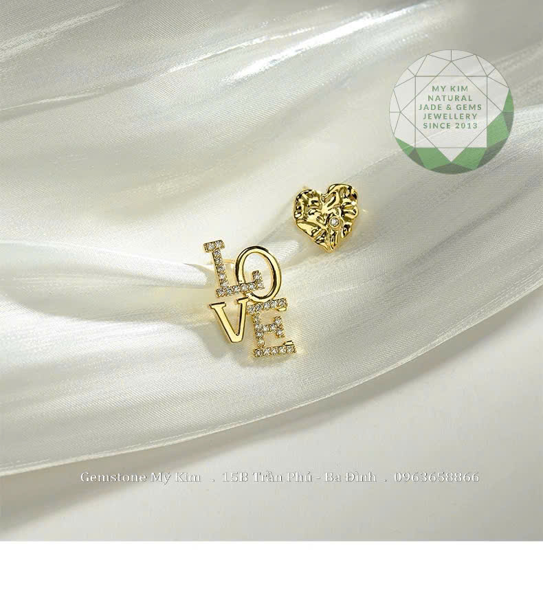 Bông Tai Chữ LOVE Trái Tim - Vàng 10k - 14k - 18k