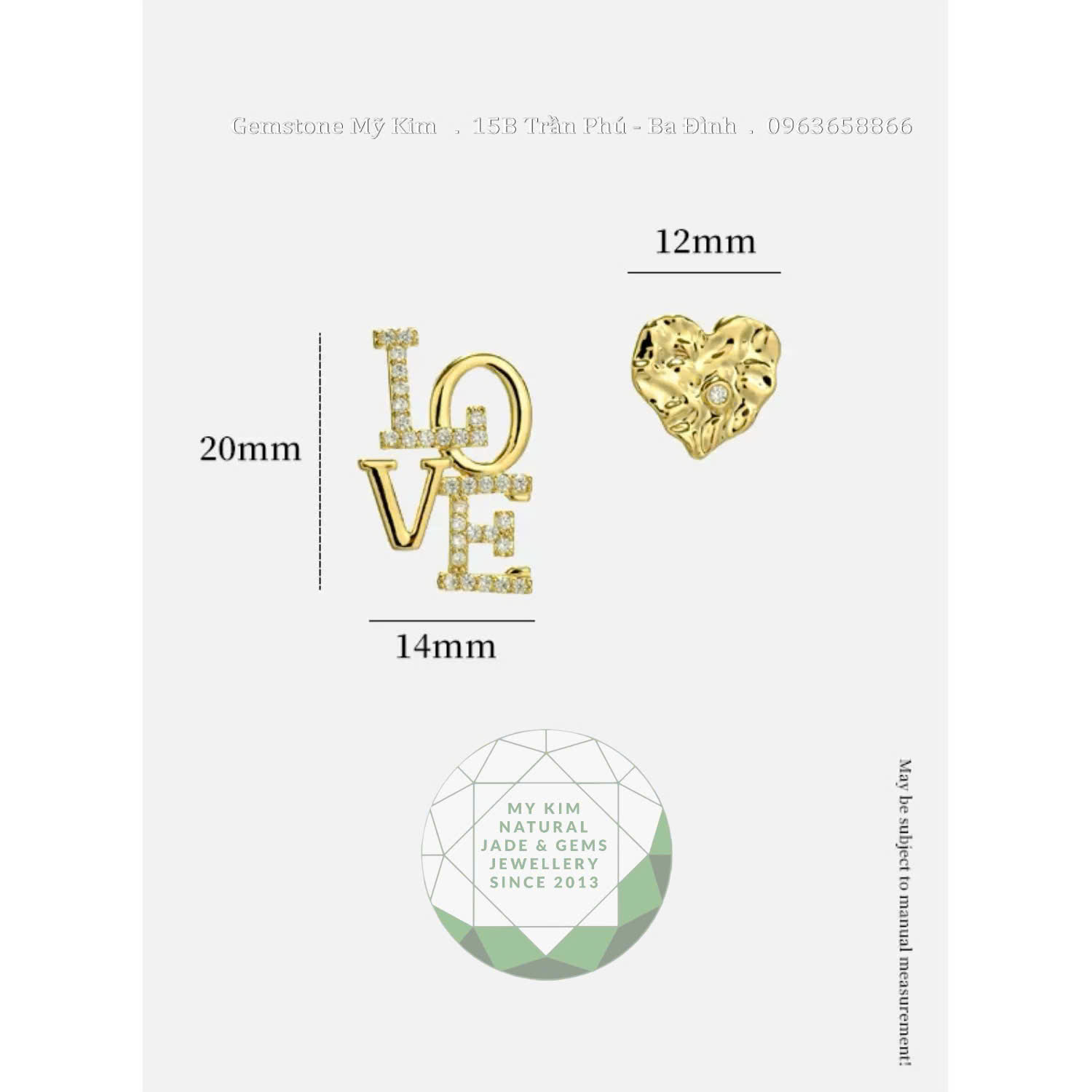 Bông Tai Chữ LOVE Trái Tim - Vàng 10k - 14k - 18k
