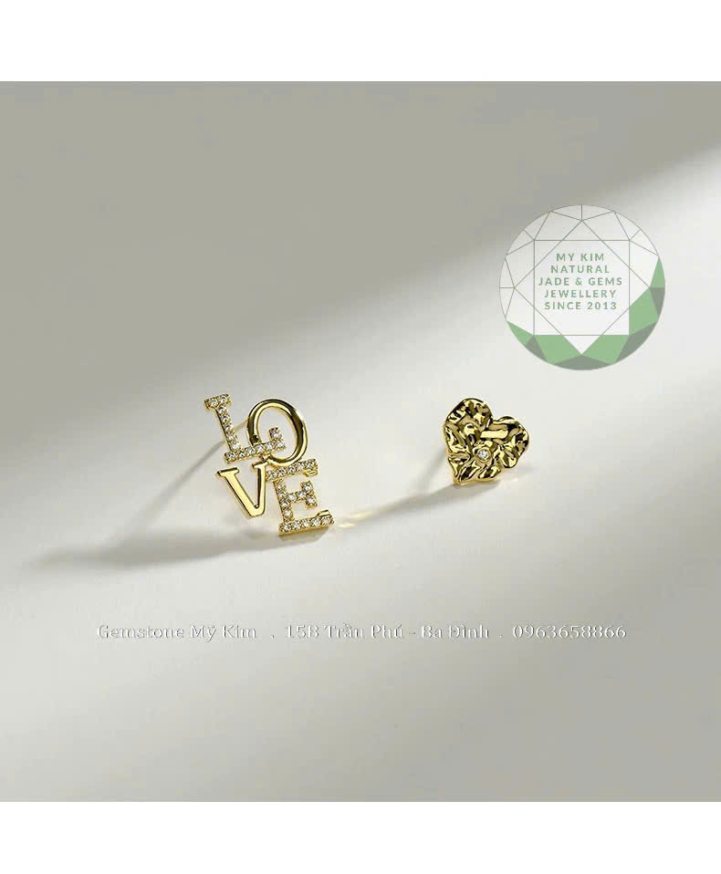 Bông Tai Chữ LOVE Trái Tim - Vàng 10k - 14k - 18k