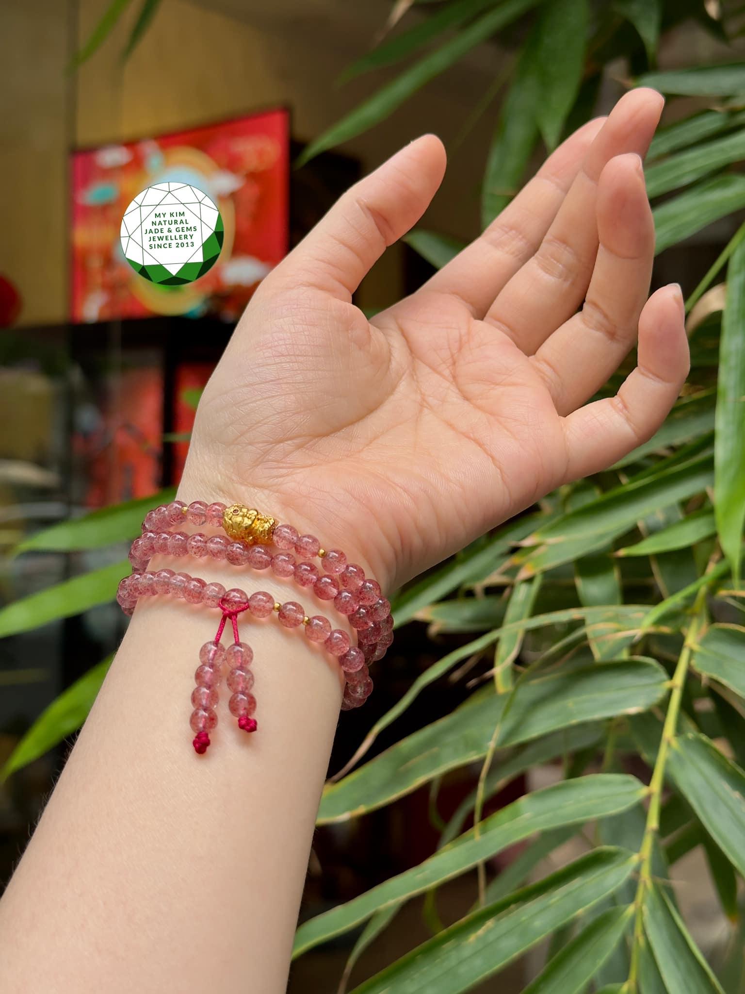 Chuỗi Vòng Thạch Anh Dâu Tây - Strawberry Quartz  mix Vàng 18k