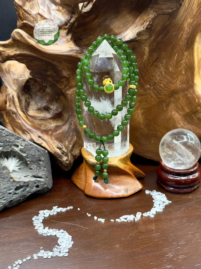 Vòng Ngọc Bích 6mm VIP • 🍀 Charm Vàng Túi Ngọc Bích • Trang Sức Phong Thủy Tài Lộc & Bình An