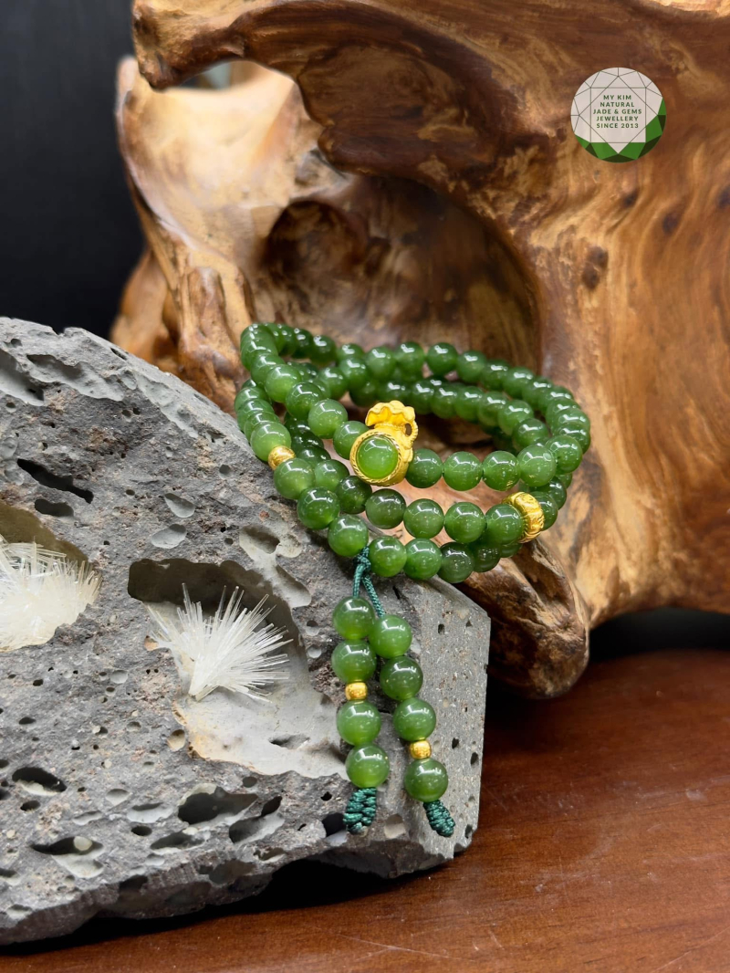 Vòng Ngọc Bích 6mm VIP • 🍀 Charm Vàng Túi Ngọc Bích • Trang Sức Phong Thủy Tài Lộc & Bình An