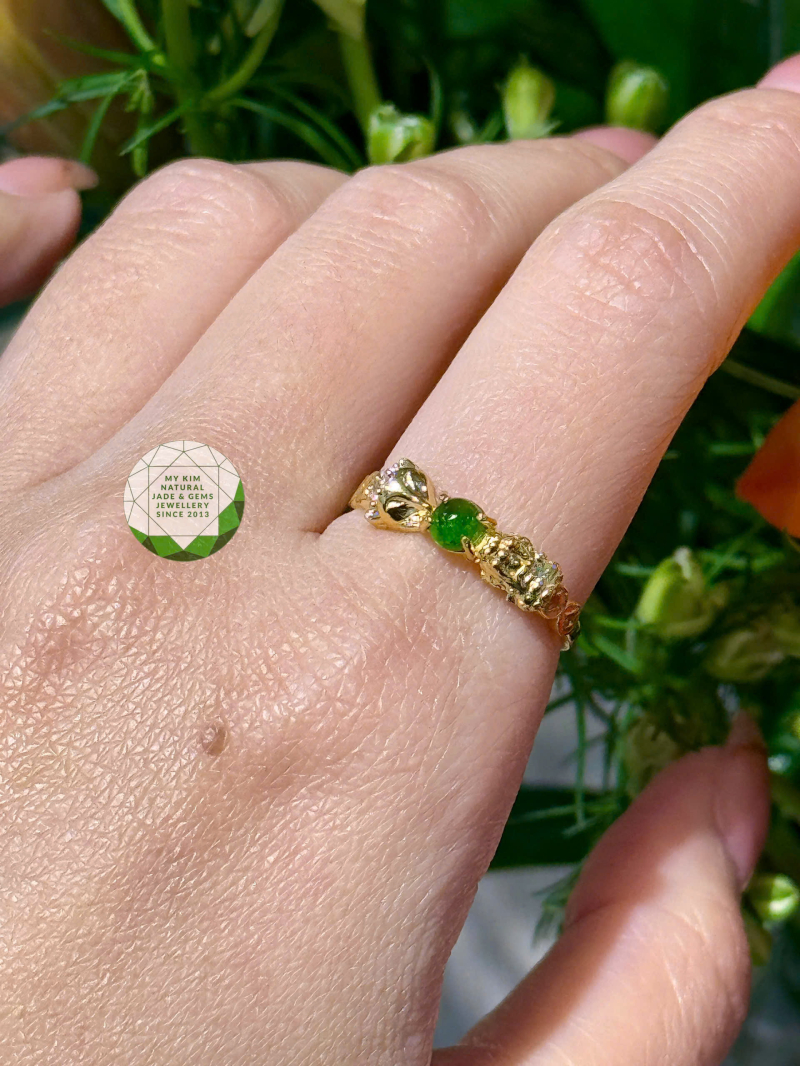💚 Nhẫn Vàng Tây Hồ Ly & Tỳ Hưu Đính Diopside |  Tài Lộc & Tình Duyên Viên Mãn - Vàng 10k