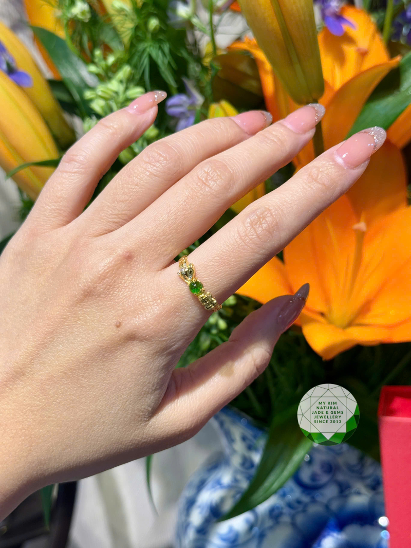 💚 Nhẫn Vàng Tây Hồ Ly & Tỳ Hưu Đính Diopside | Tài Lộc & Tình Duyên Viên Mãn - Vàng 10k