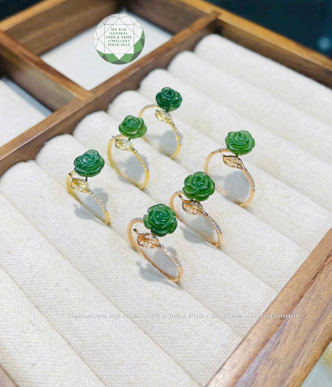 Nhẫn Ngọc Bích Hoa Hồng • ✨ Vàng 14k & Kim Cương • Trang Sức Phong Thủy Sang Trọng & Quý Phái