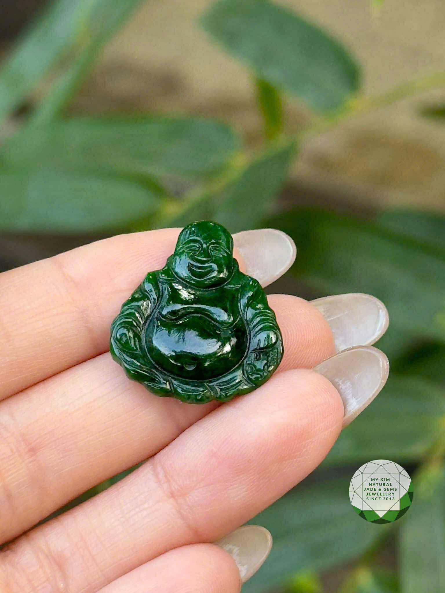 🌿 Mặt Phật Di Lặc Ngọc Phỉ Thúy Xanh Rêu – Jadeite Tự Nhiên