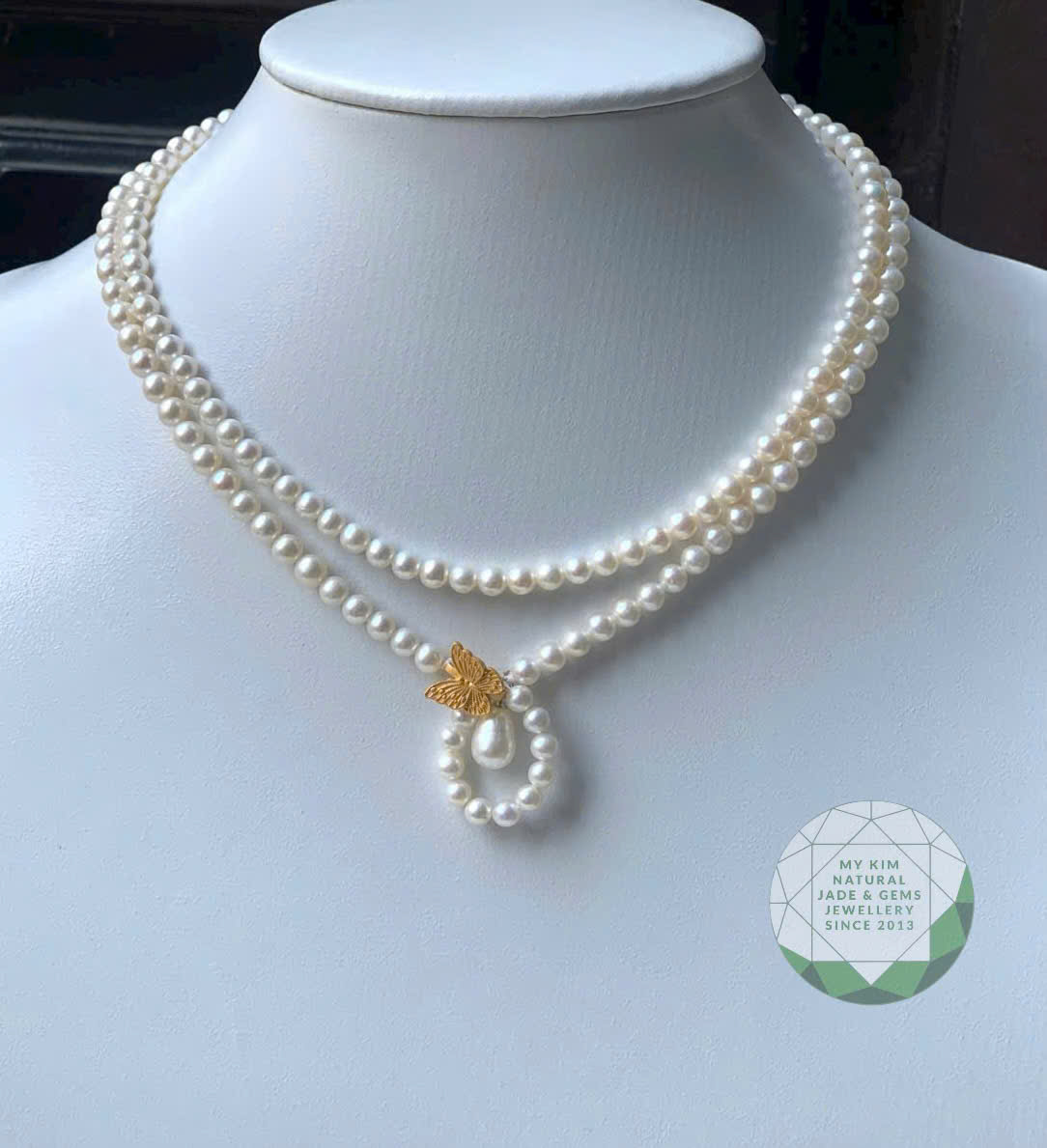 Dây Chuyền Ngọc Trai Nước Ngọt – Charm Bướm Bạc Si Vàng | Hạt Nhỏ Thanh Nhã, Đeo Được Nhiều Kiểu