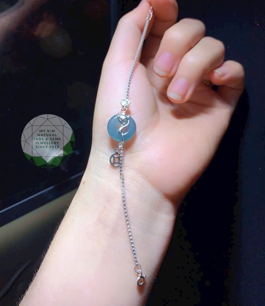 Lắc Tay Đồng Điếu Bạc 925 – Lam Ngọc  Mix Hồ Ly, Kim Tiền & Gậy Như Ý