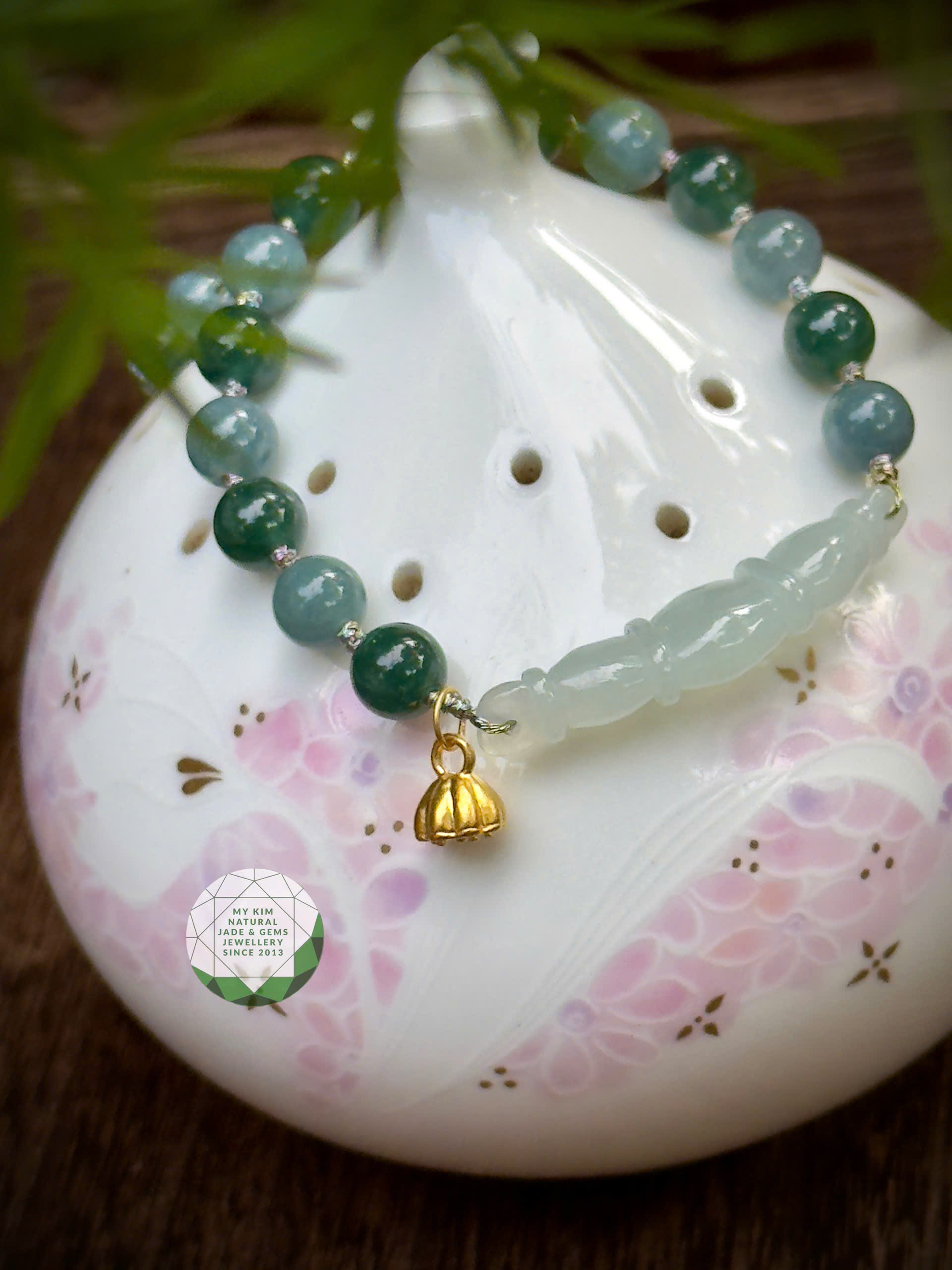 ✨ Dây Tết Ngọc Phỉ Thúy - Khánh Quả Đậu Băng Ngọc - Charm Sen Vàng