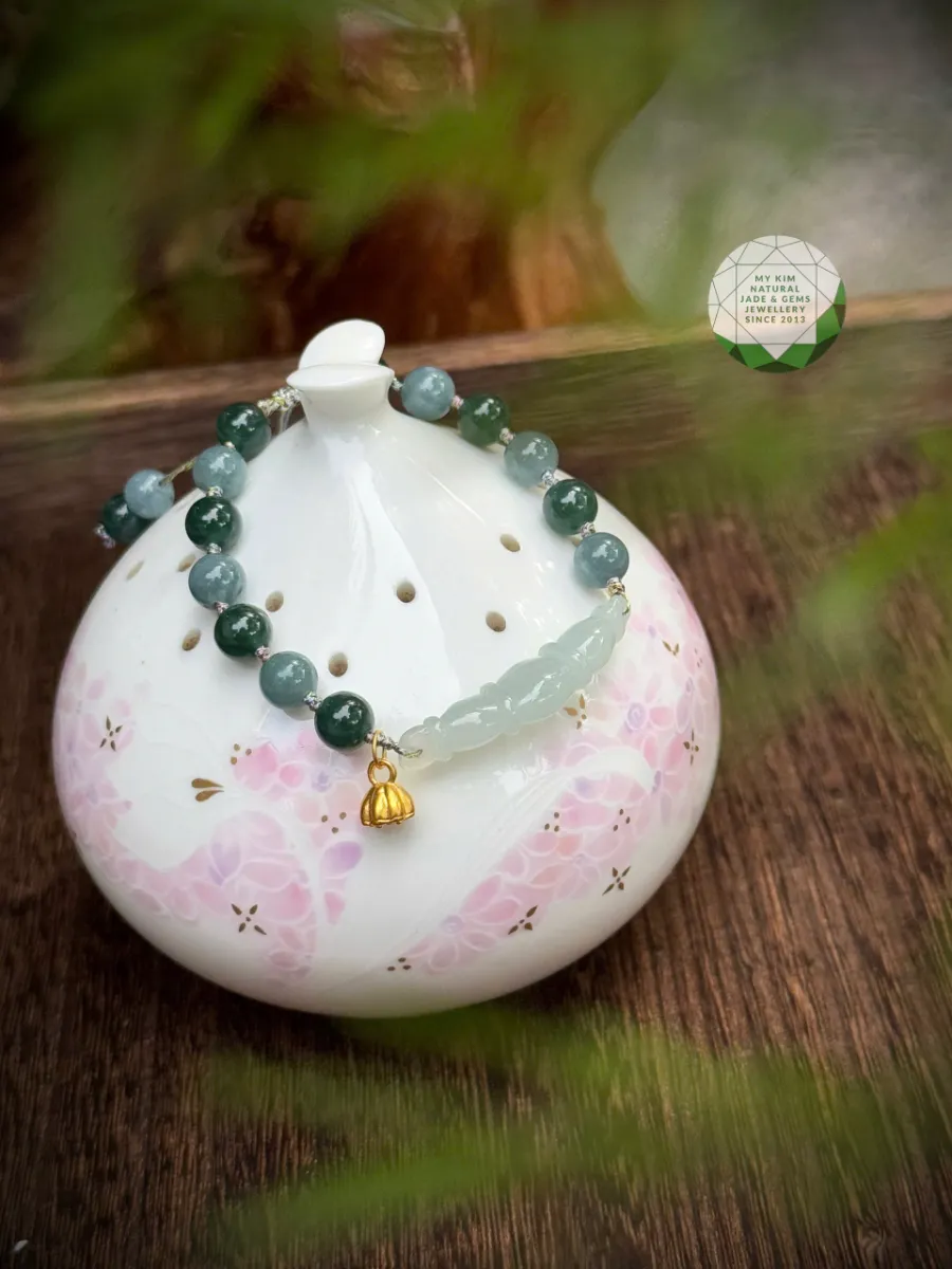 ✨ Dây Tết Ngọc Phỉ Thúy - Khánh Quả Đậu Băng Ngọc - Charm Sen Vàng