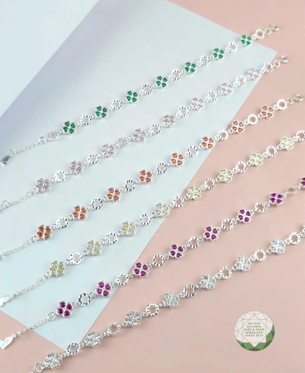 Lắc Tay Bạc 925 Cỏ Bốn Lá Đính Đá Màu – Rực Rỡ Sắc Màu, Tinh Tế Phong Cách