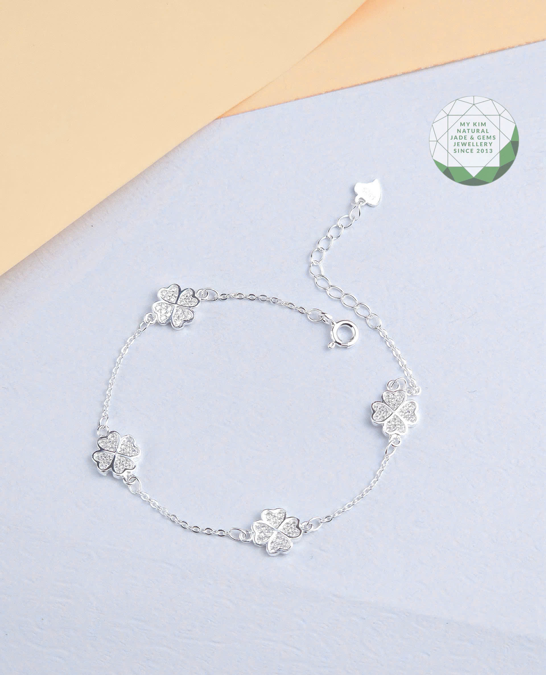 Lắc Tay Dây Xích Bạc 925 Cỏ Bốn Lá Đính Đá – Tinh Tế, Nhẹ Nhàng