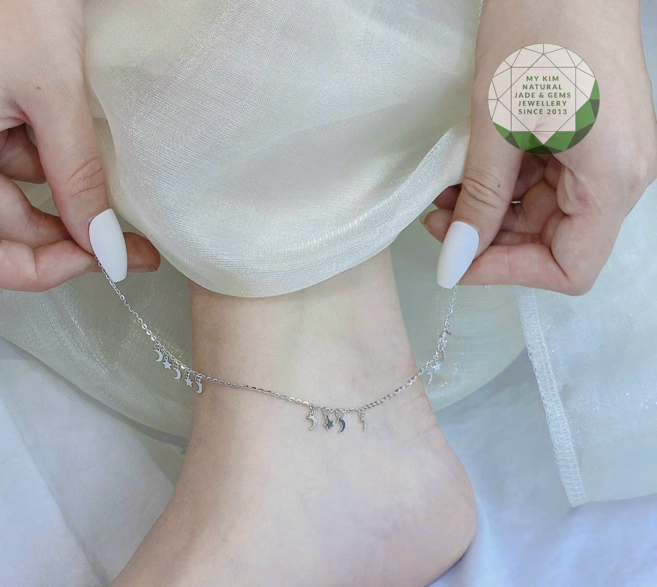 BST Lắc Chân Bạc 925 Cao Cấp – Dây Xích Mix Charm Trăng, Sao, Bướm, Hồ Ly