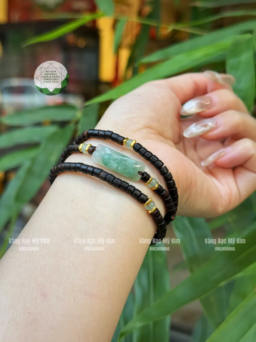 🌸 Vòng Trầm Hương Đốt Trúc Mix Khánh Hoa Sen Ngọc Phỉ Thúy – Bình An, Thịnh Vượng