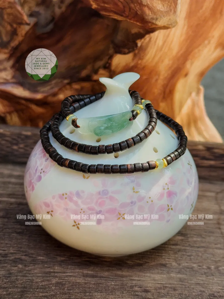 🌸 Vòng Trầm Hương Đốt Trúc Mix Khánh Hoa Sen Ngọc Phỉ Thúy – Bình An, Thịnh Vượng