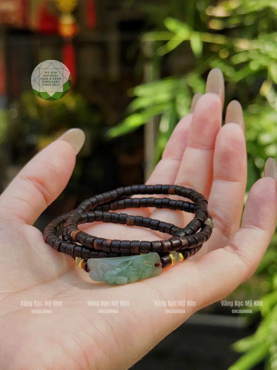 🌸 Vòng Trầm Hương Đốt Trúc Mix Khánh Hoa Sen Ngọc Phỉ Thúy –  Bình An, Thịnh Vượng