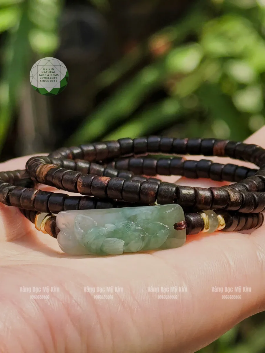 🌸 Vòng Trầm Hương Đốt Trúc Mix Khánh Hoa Sen Ngọc Phỉ Thúy – Bình An, Thịnh Vượng