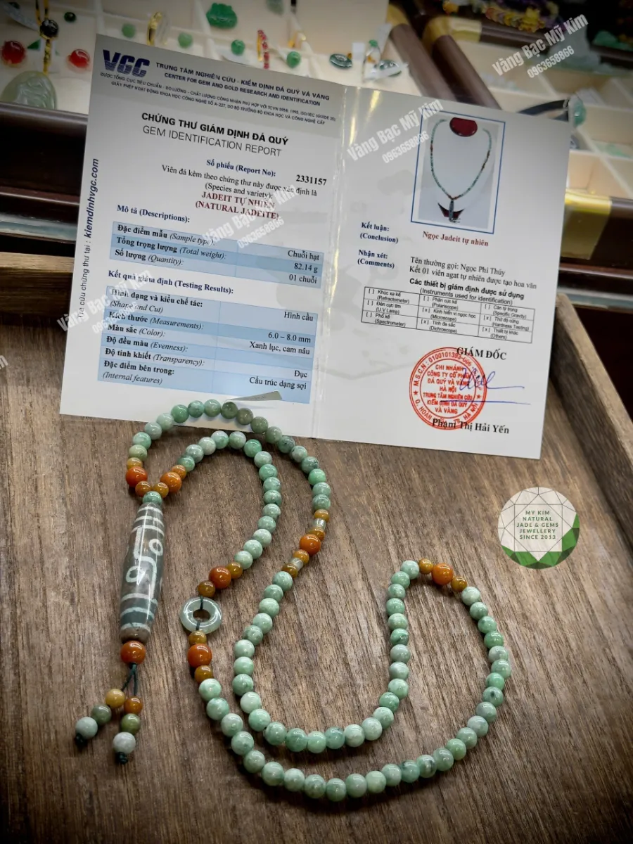 🌿 Dây Chuyền Ngọc Phỉ Thúy – Dzi Thiên Châu Mix Đồng Điếu Lam Ngọc