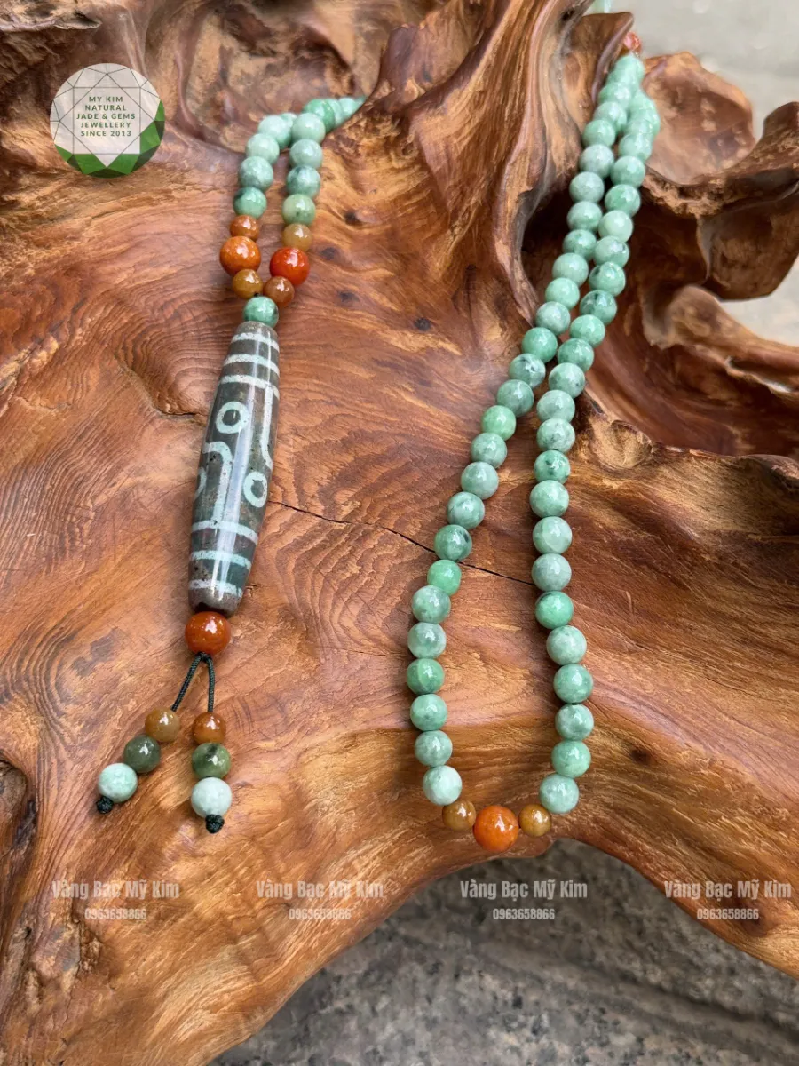 🌿 Dây Chuyền Ngọc Phỉ Thúy – Dzi Thiên Châu Mix Đồng Điếu Lam Ngọc