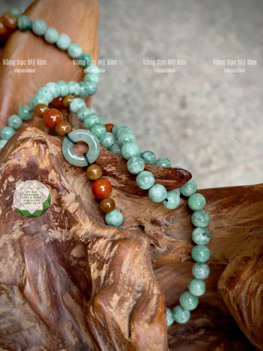 🌿 Dây Chuyền Ngọc Phỉ Thúy – Dzi Thiên Châu Mix Đồng Điếu Lam Ngọc