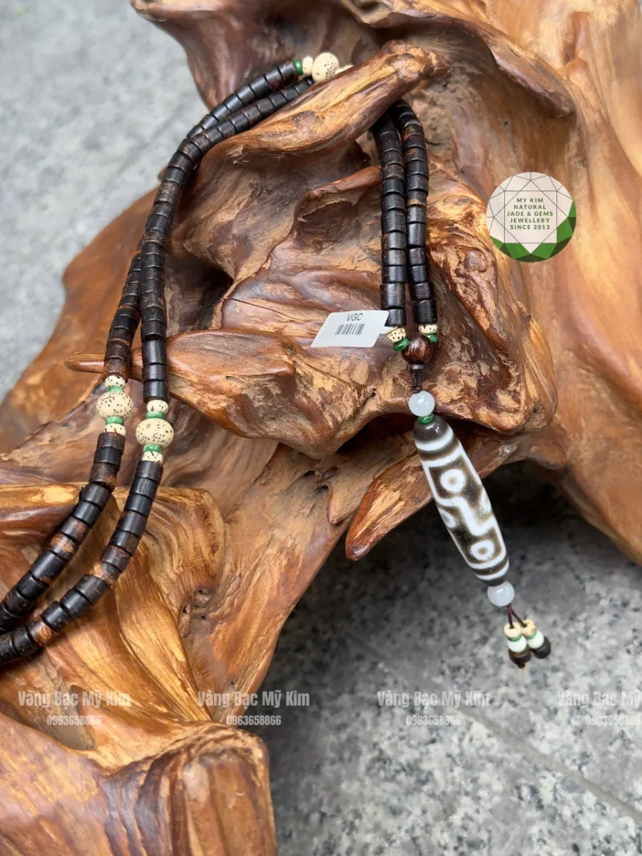 🌿 DÂY CHUYỀN TRẦM HƯƠNG ĐỐT TRÚC – MIX HẠT BỒ ĐỀ, ĐÁ DZI TÂY TẠNG & JADE DẸT