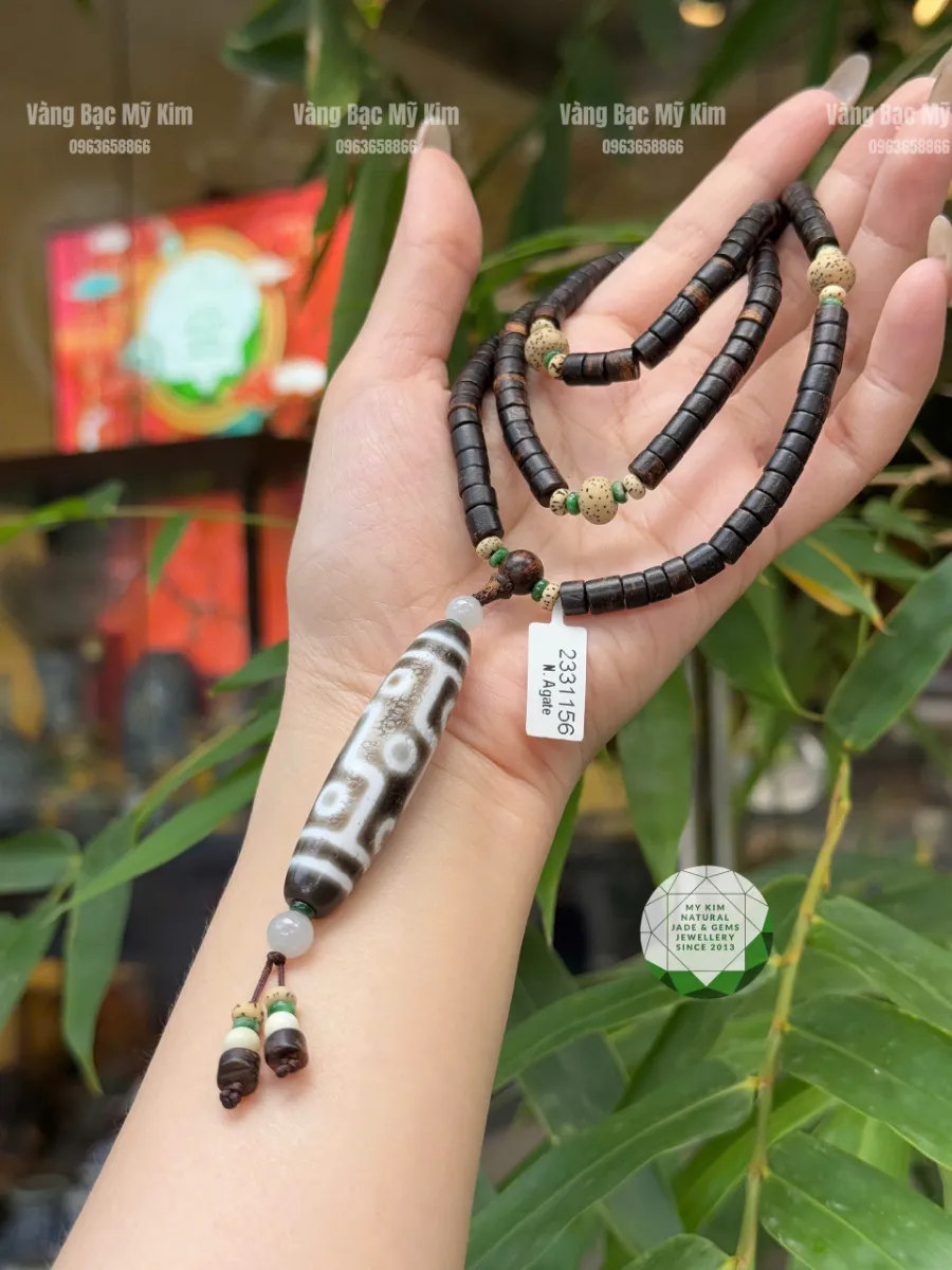 🌿 DÂY CHUYỀN TRẦM HƯƠNG ĐỐT TRÚC – MIX HẠT BỒ ĐỀ, ĐÁ DZI TÂY TẠNG & JADE DẸT