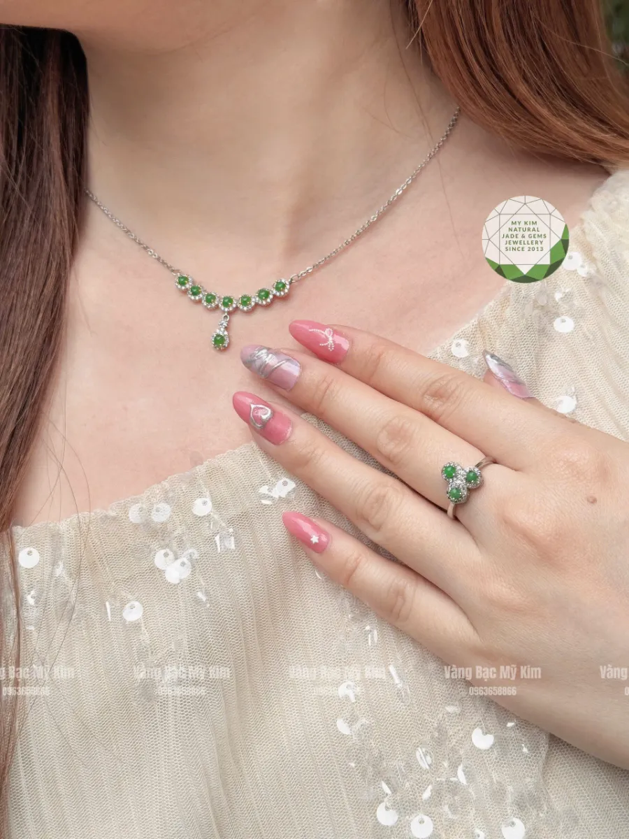 💚 Bộ Trang Sức Ngọc Phỉ Thúy – Bạc Si Vàng Trắng Cao Cấp