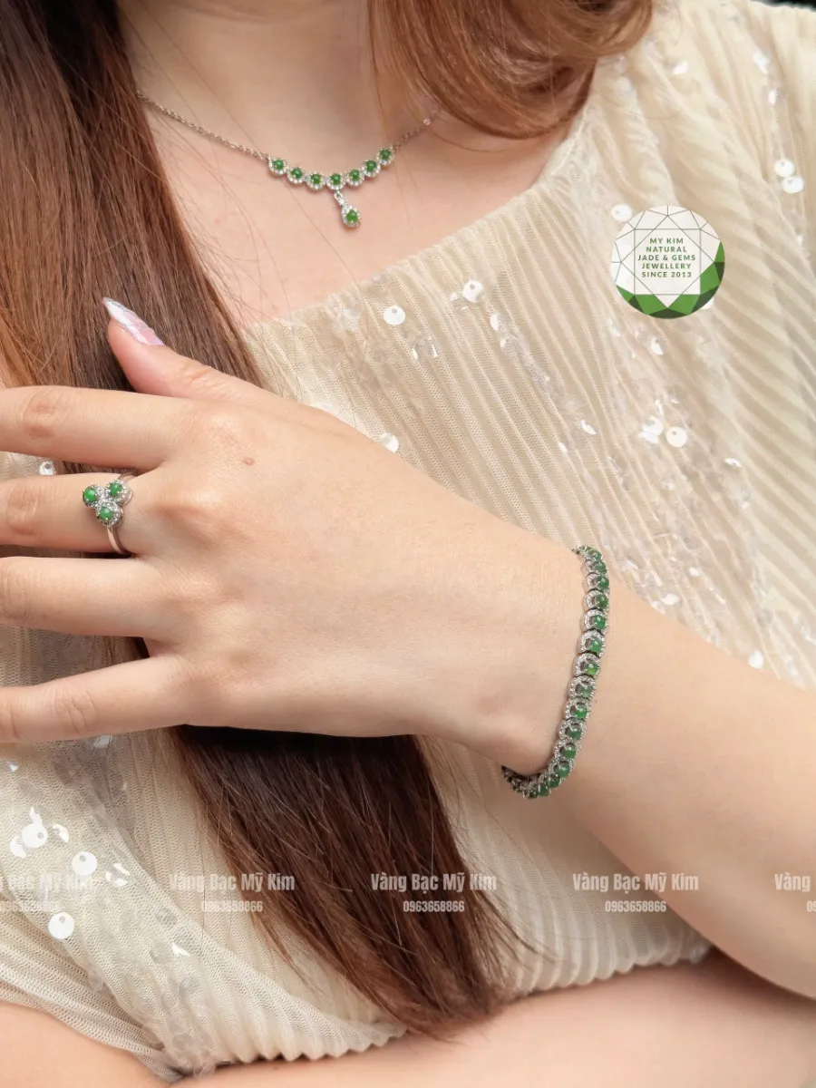 💚 Bộ Trang Sức Ngọc Phỉ Thúy – Bạc Si Vàng Trắng Cao Cấp