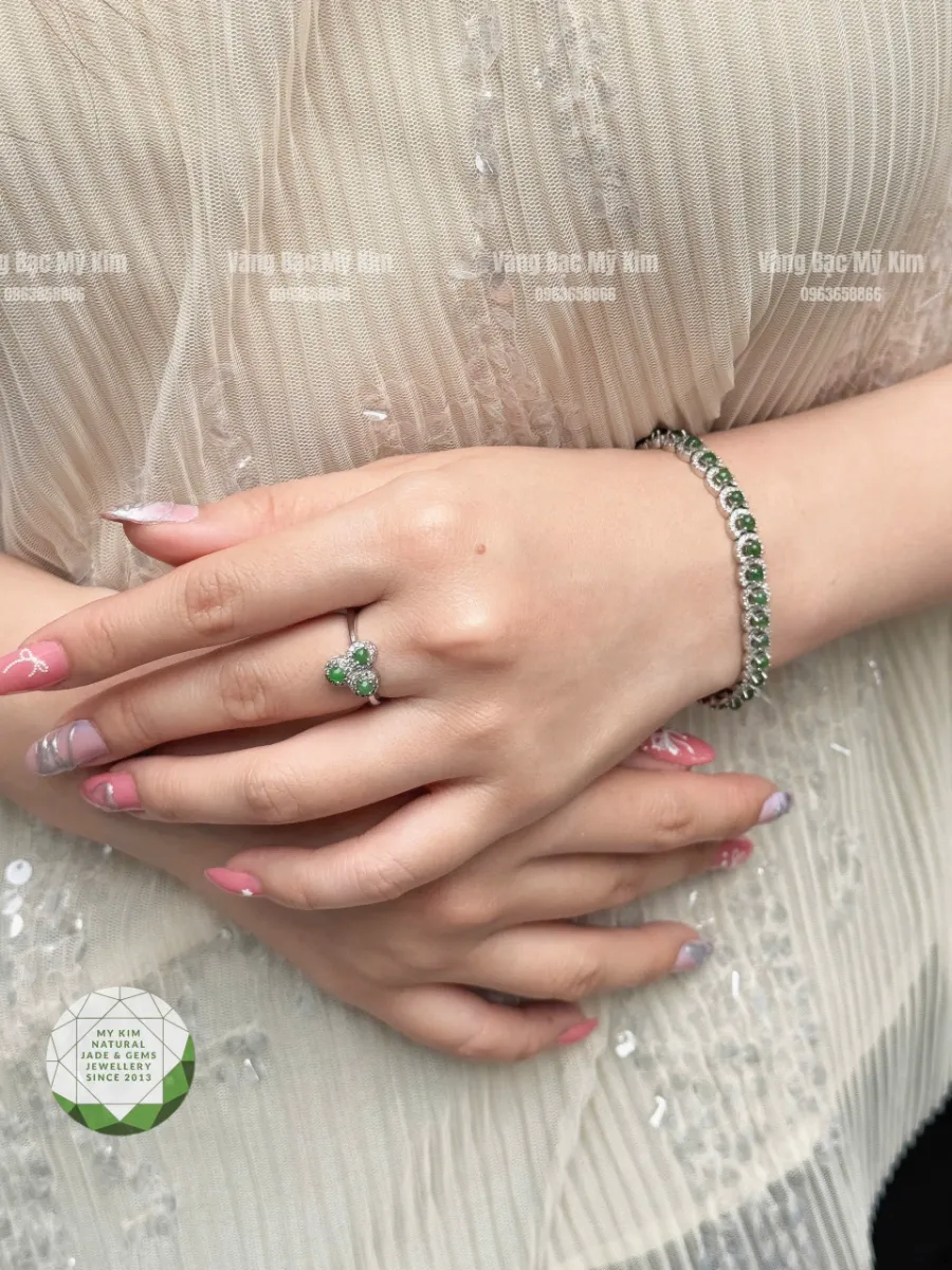 💚 Bộ Trang Sức Ngọc Phỉ Thúy – Bạc Si Vàng Trắng Cao Cấp