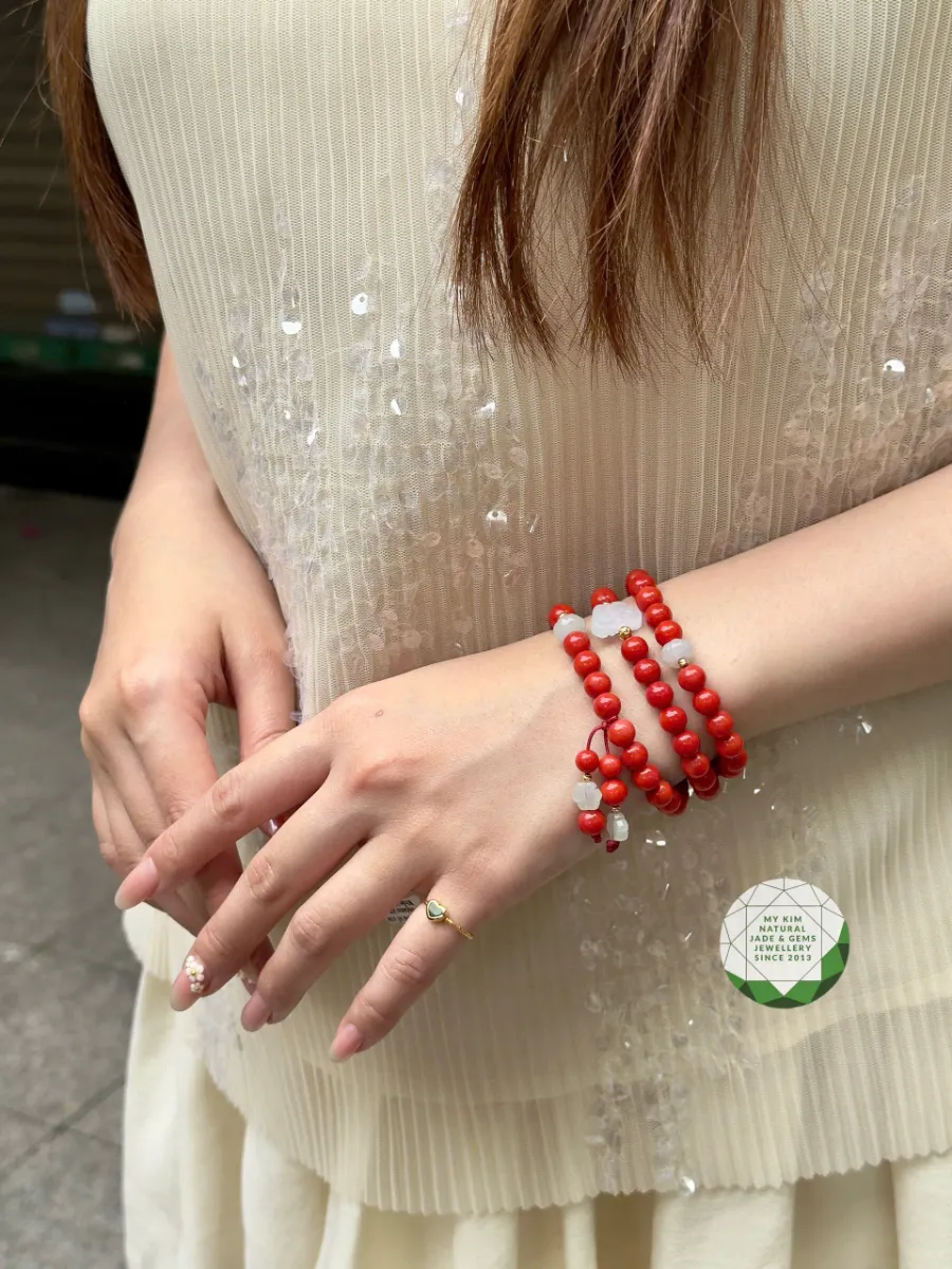 🍁Vòng San Hô Đỏ Cam – Mix Ngọc Phỉ Thúy Trắng | Giao Hòa Giữa Nhiệt Huyết Và Tĩnh Tại