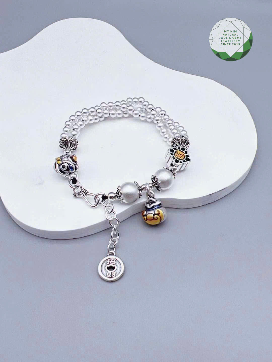 ✨ Lắc Tay Bạc 925  – Charm Pháp Lam Kỳ Lân & Khóa Trường Mệnh | Tượng Trưng Bình An – Hộ Thân & Sung Túc