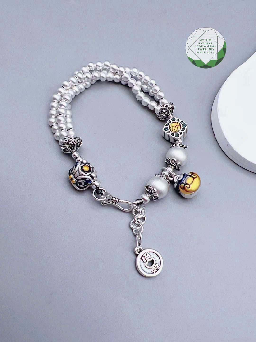 ✨ Lắc Tay Bạc 925  – Charm Pháp Lam Kỳ Lân & Khóa Trường Mệnh | Tượng Trưng Bình An – Hộ Thân & Sung Túc