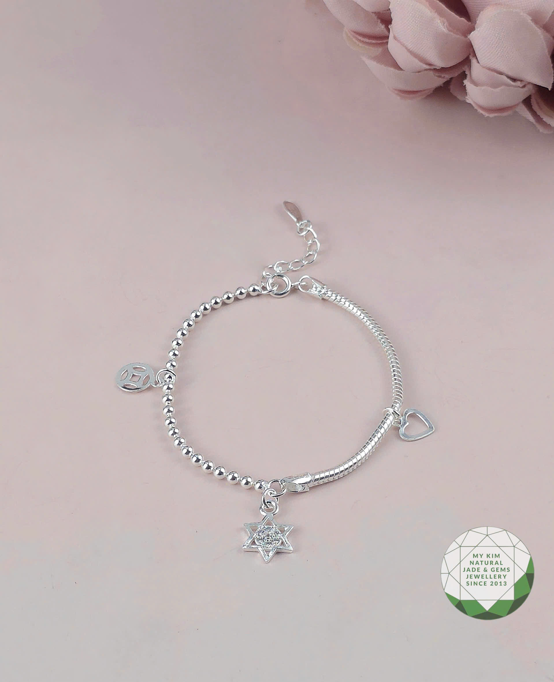 Lắc Tay Bạc 925 Cho Bé Gái – Charm Ngôi Sao  & Đồng Xu May Mắn | Thiết Kế An Toàn, Dịu Nhẹ