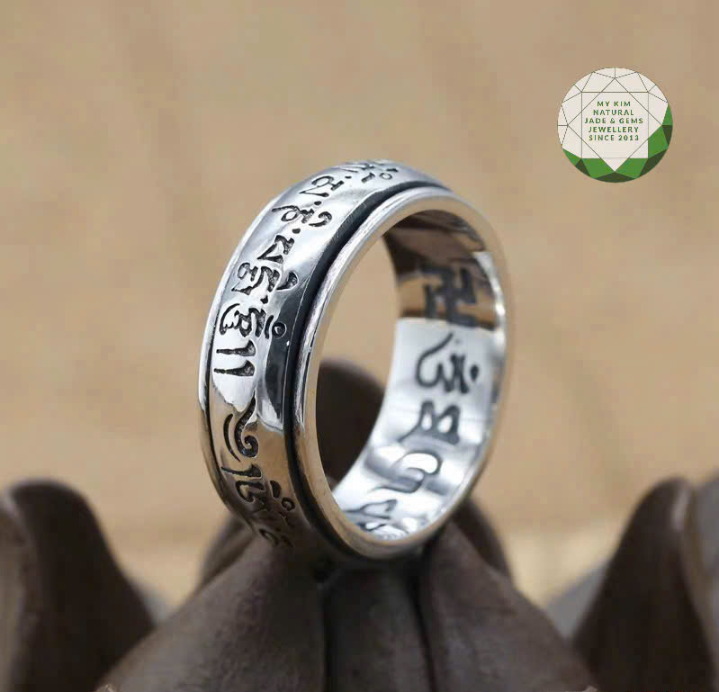 ✨ Nhẫn Bạc 925 Khắc Chữ Om Mani Padme Hum – Thiết Kế Tối Giản Mang Tinh Thần Thiền & Tĩnh Lặng