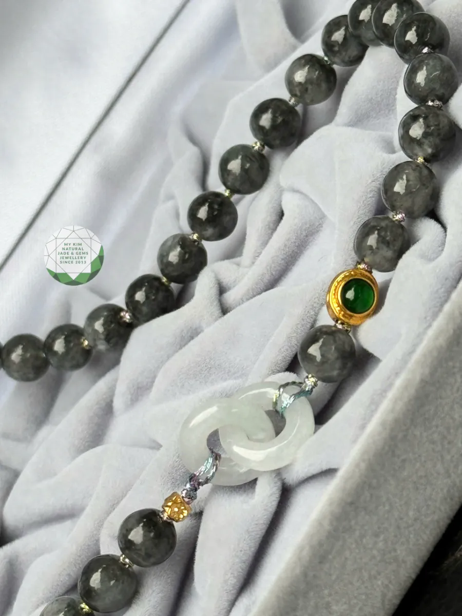 🪬 Dây Chuyền Ngọc Phỉ Thúy Gà Đen Kết Charm Vô Cực Băng Ngọc